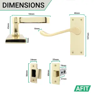 AFIT Polished Brass Victorian Scroll Door Handle Latch Set, 6 Pair of Brass Internal Lever Latch Handles on Backplate & Latch 64mm