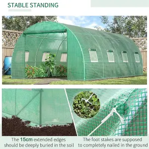 Walk in Outdoor Garden Tunnel Greenhouse Tent with Zipped Roll-Up Door and 8 Mesh Windows, 6 x 3M