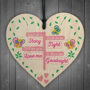 Red Ocean Kiss Me Goodnight Wooden Hanging Heart Plaque Door Sign