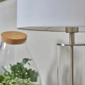 ValueLights Balan Brushed Chrome Table Lamp with White Drum Shade