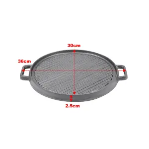 Black Round Cast Iron Grill Pan with Handles for Indoor and Outdoor