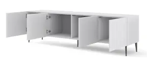 Ravenna B TV Stand in White with Black Legs - Milled Foil Finish MDF - Sleek Metal Framed Design - D420mm x H560mm x 2000mm