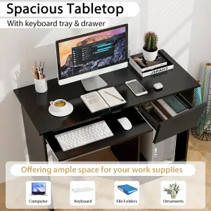 COSTWAY Wooden Computer Desk with Pull-out Keyboard Tray Black Office Desk