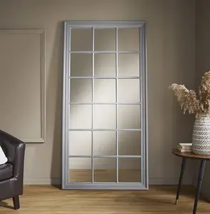 Window Mirror Cambridge Rectangular Shape with Grey Frame- H 180cm W 90cm D 4cm for Hanging in living room, bedroom