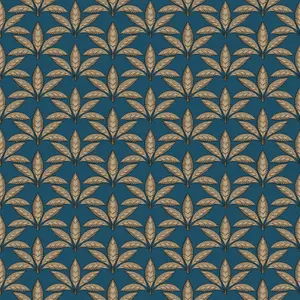 Galerie Into The Wild Metallic Blue Leaf Motif Wallpaper Roll