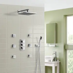 Nes Home Olive 3 Way Square Concealed Thermostatic Mixer Valve Hand Held Shower Body Jets