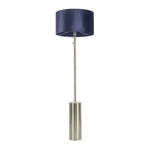 ValueLights Lexy Antique Brass Rotary Dimmer Switch Floor Lamp with Navy Blue Velvet Shade