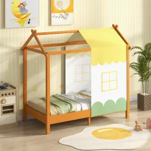 Costway Kids House Bed with Roof Children's Montessori Bed Frame w/ Removable Bed Canopy