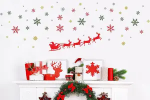 Santa's Sleigh and Colourful Snowflakes Stickers Xmas Wall DIY Art Home Decor