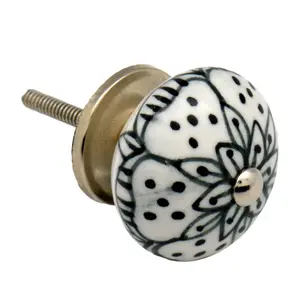 Nicola Spring - Round Ceramic Cabinet Knob - White Rose