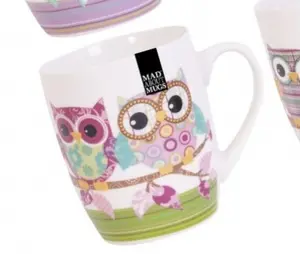 4 Cute Owl Mugs 13oz Bone China Coffee Tea Drinking Mugs Cup Set