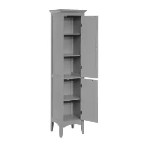 Teamson Home Tall Column Wooden Bathroom Cabinet with 2 Doors, Bathroom Storage, Grey