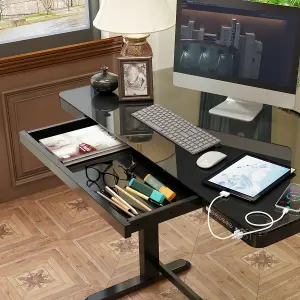 Dellonda Black Electric Adjustable Standing Desk with USB & Drawer, 1200 x 600mm