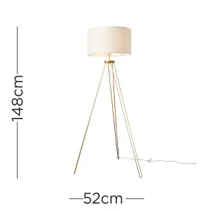 ValueLights Aero Gold Hairpin Design Tripod Floor Lamp with Beige Drum Shade