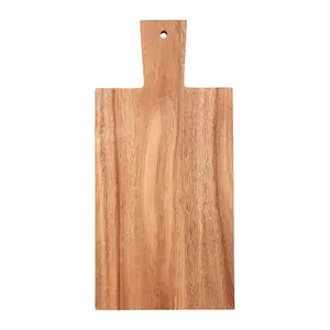 Interiors by Premier Pink Edge Rectangular Chopping Board, Natural Wood Chopping Board with Tapered Handle, Wood Chop Board