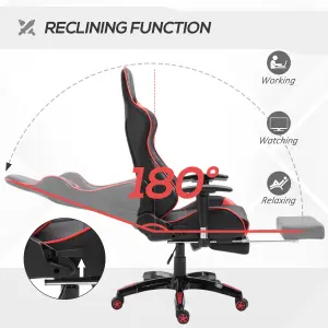 HOMCOM High Back Gaming Chair PU Leather Computer Chair with Footrest, Red