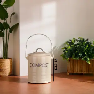 Interiors By Premier Lightweight Design Cream Composite Bin With Handle, Durable Bin With Handle, Odour Control Storage Bin