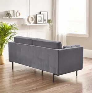 Furniturebox UK Evelyn 3-Seater Velvet Sofa in Grey On Wooden Frame