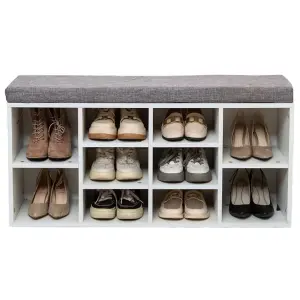 Shoe Bench Storage Rack Wooden Cabinet Cushion Seat Organiser Grey White 2016175