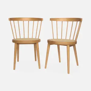 sweeek. Pair of wood and cane dining chairs Nora Natural 54x54x76.5 cm