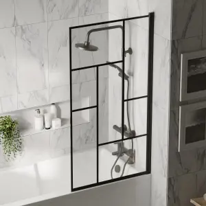 Black Square Framed 6mm Toughened Safety Glass Reversible Shower Bath