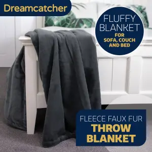 Dreamcatcher Blanket Throw Soft Faux Fur 160 x 130cm Overblanket Dark Grey