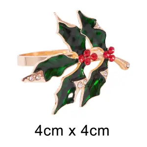 Set Of 6 Deluxe Holly Gem Napkin Rings Christmas Dinner Table Decoration Ring Buckle Serviette Holder Festive Party