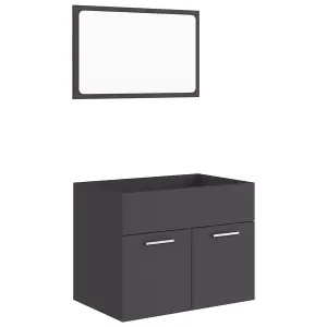 Berkfield 2 Piece Bathroom Furniture Set Grey Engineered Wood