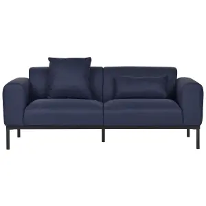 2 Seater Faux Linen Sofa Dark Blue MALMOS