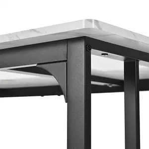 Unique Metal Frame Rectangular Dining Table in Modern Marble Pattern, With Adjustable Feet, White/Black, 140 x 80cm