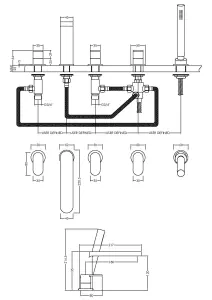 Deck Mounted Round 5 Tap Hole Bath Shower Mixer Tap with Shower Kit - Chrome