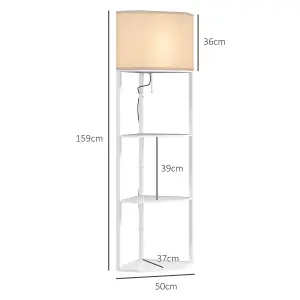 HOMCOM Corner Modern Floor Lamp with Shelves for Living Room, Bedroom, White