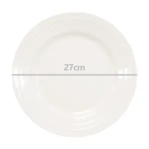 simpa 6PC Porcelain White Concave Dinner Plate Set.