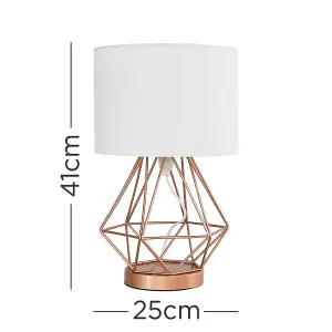 ValueLights Melrose Pair of Modern Copper Metal Basket Cage Touch Table Lamps with White Shades