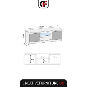 Aura TV Unit 120cm White with High Gloss Doors and LED Lighting - Creative Furniture