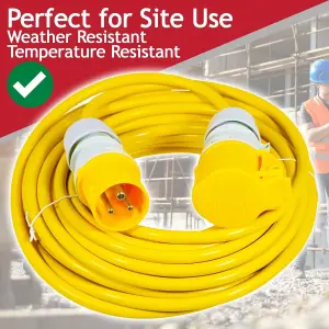 SPARES2GO 110V Extension Lead 14m 16A 2.5mm Heavy Duty Outdoor Construction Site Generator Cable (Yellow)