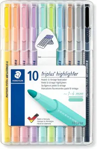 STAEDTLER 362 CSB10 Triplus Textsurfer Highlighter, 1-4mm Line Width - Assorted Pastel Colours (Pack of 10)