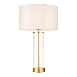 Luminosa Lessina Table Lamp Satin Brushed Gold, Vintage White Silk Effect, E27