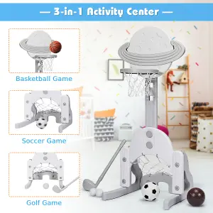 Costway Kids Basketball Stand 3 in 1 Basketball Hoop Soccer Golf Kit Adjustable Toy Set