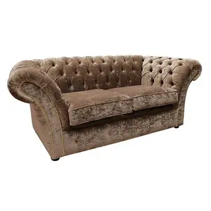 Chesterfield 2 Seater Sofa Settee Modena Latte Brown Velvet In Balmoral Style