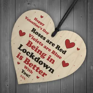 Red Ocean Valentines Day Wooden Heart Sign Lockdown Gift For Boyfriend Girlfriend Husband Wife