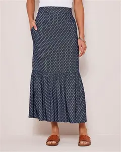 Cotton Traders Women's Pull-On Printed Maxi Skirt In Blue - Size 16