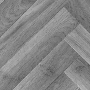 Grey Herringbone Wood Effect Vinyl Flooring For LivingRoom, Kitchen, 2mm Cushion Backed Vinyl Sheet-1m(3'3") X 3m(9'9")-3m²