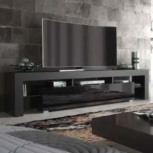 TV Unit 200cm Modern Black with High Gloss Doors - Creative Furniture