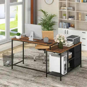 Costway L-Shaped Computer Desk Convertible Home Office Table with 3 Drawers