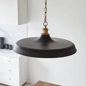 Luminosa Afragola Dome Pendant Ceiling Light Matt Black, Satin Gold Paint