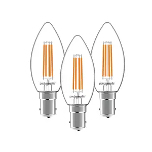 paul russells LED Filament Dimmable Candle Bulb, SBC B15, 4.5W 470 Lumens, 40w Equivalent, 2700K Warm White, Pack of 3