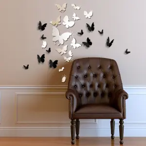 Walplus 3D Black Butterflies and Butterflies Mirror Sticker