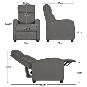 Yaheetech Grey Modern Fabric Recliner Sofa with Pocket