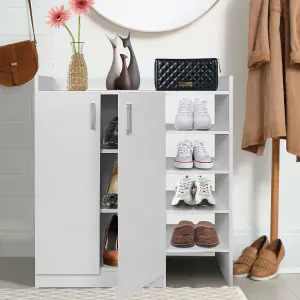 Costway Wooden Shoe Cabinet 2-Door Storage Entryway Shoes Organizer w/Adjustable Shelves